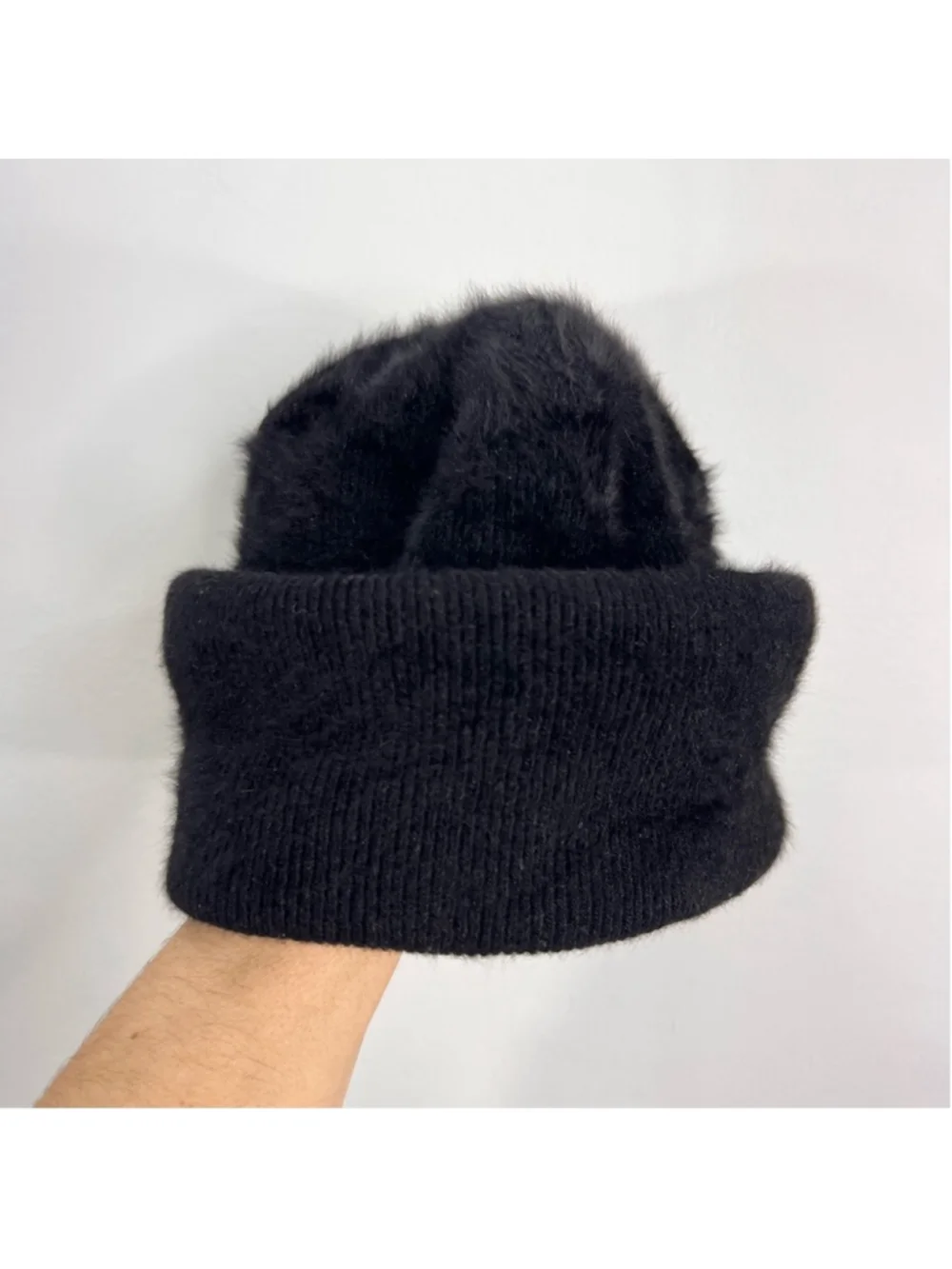 Vintage Y2K KANGOL Furgora pull on black fuzzy cuff beanie skull cap OS
